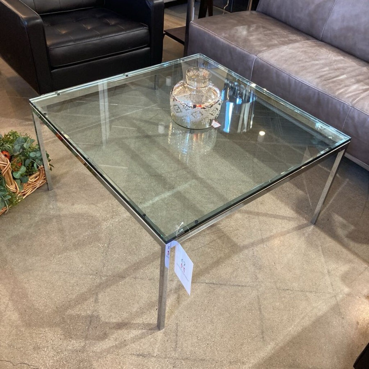 Knoll Square Chrome Base W Glass Top Coffee Table - image-3