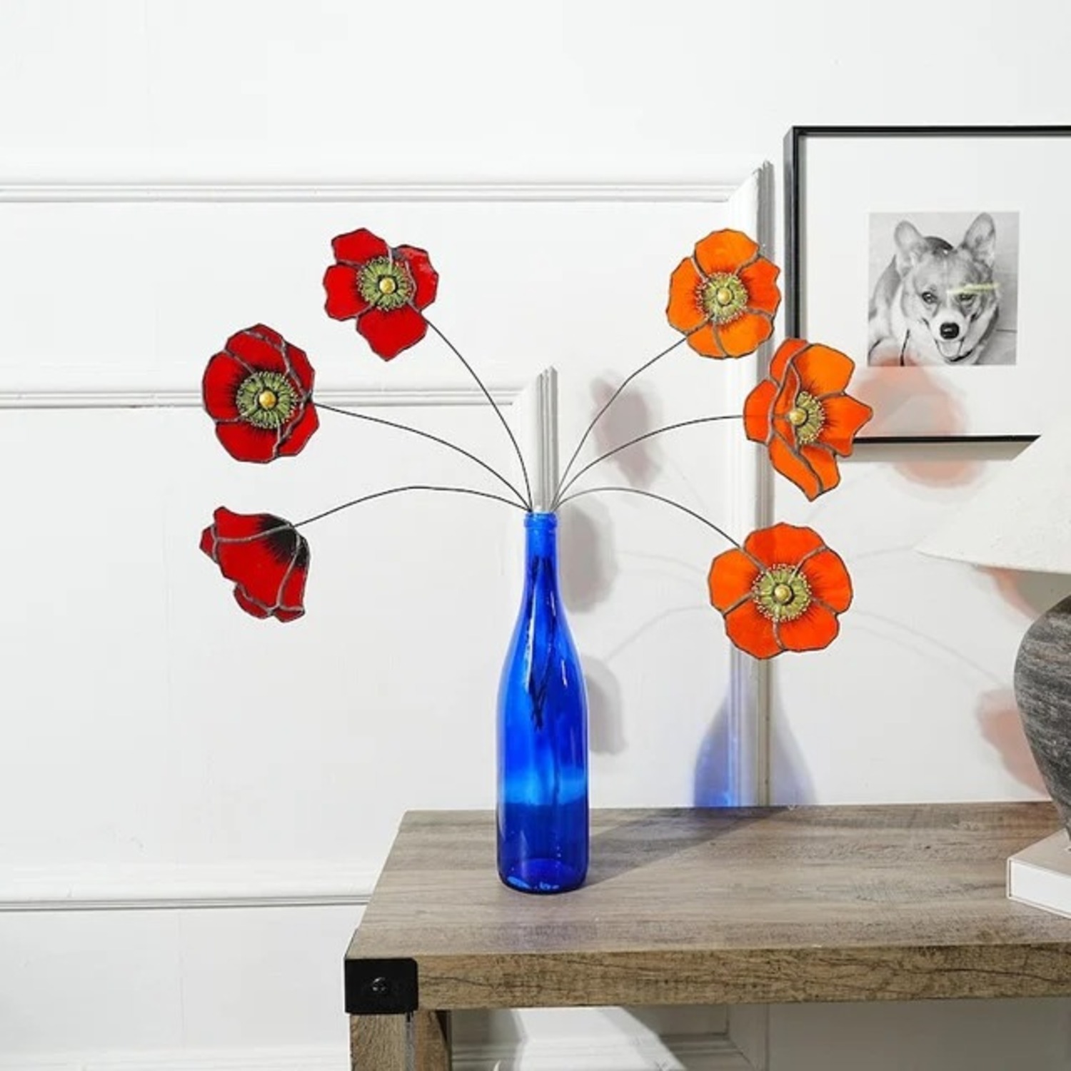 California Poppy Set of 6 Stained Glass Flowers - image-1