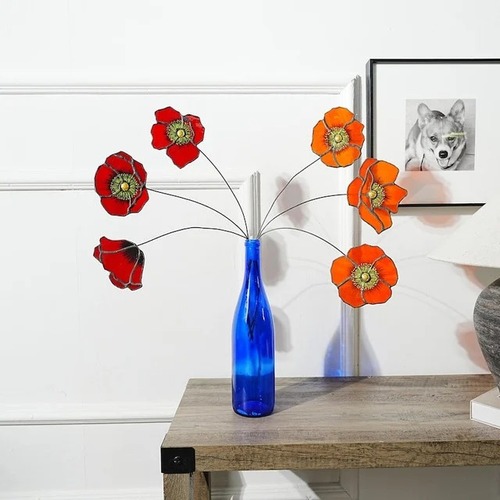 Used California Poppy Set of 6 Stained Glass Flowers for sale on AptDeco