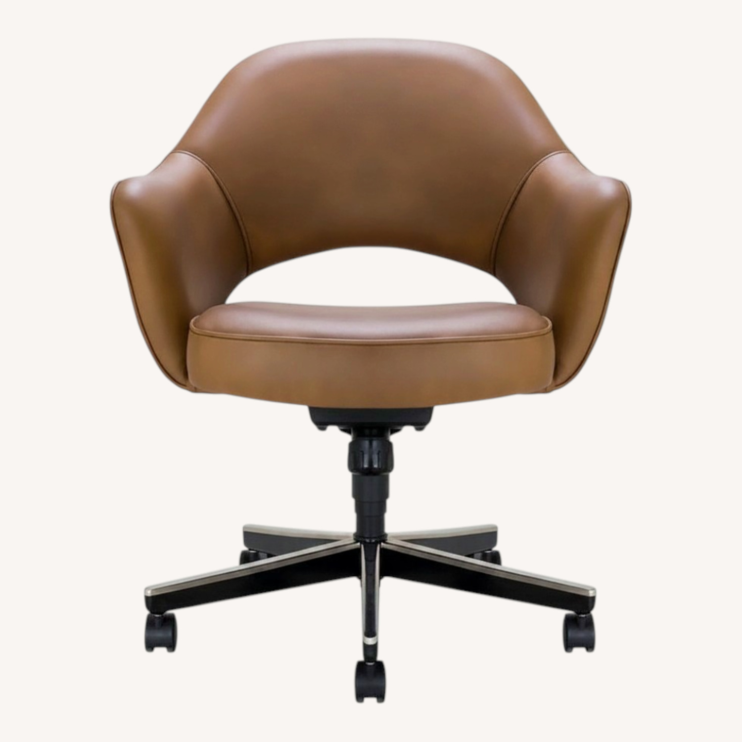 Saarinen & Eames Dark Brown Leather Office Chair - image-0