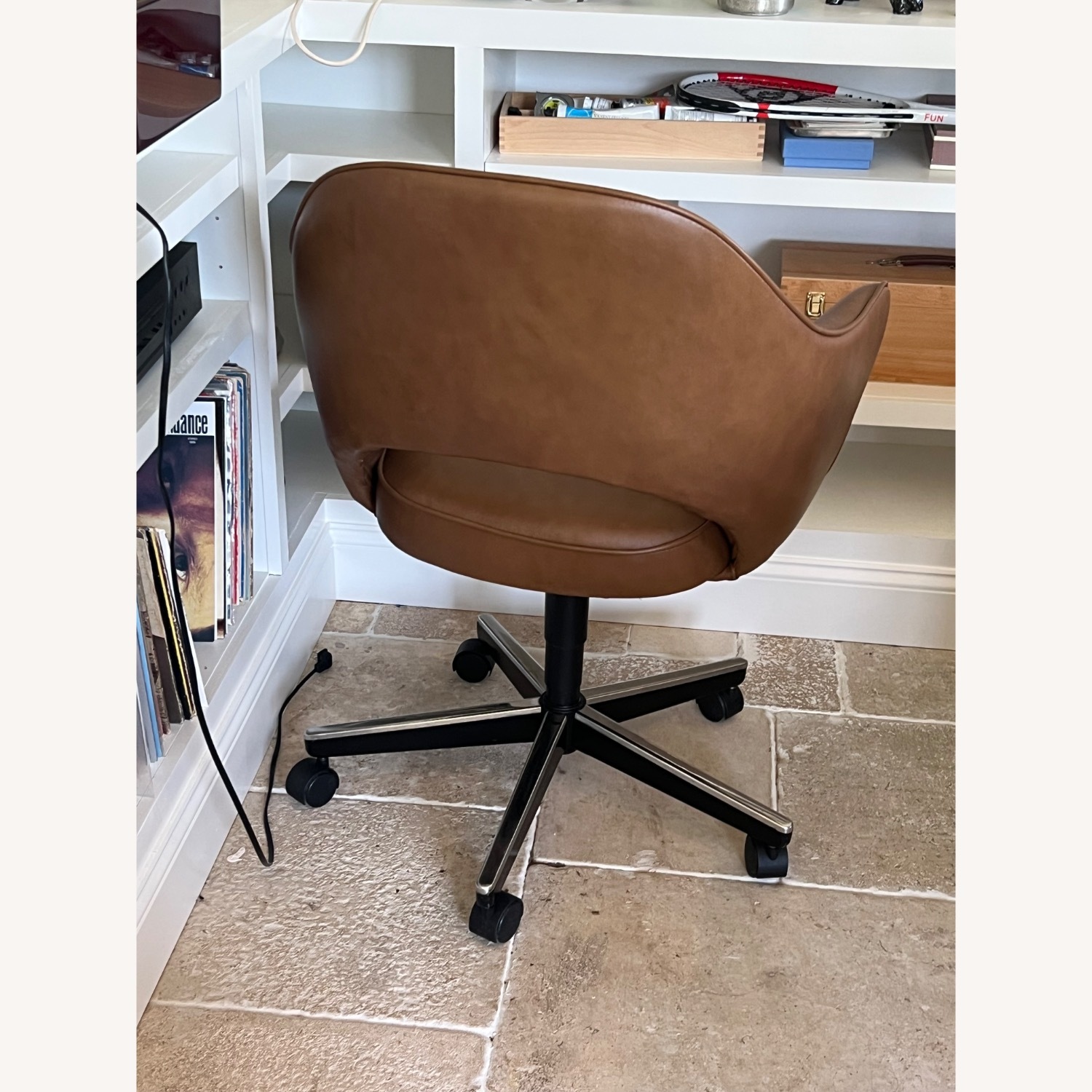 Saarinen & Eames Dark Brown Leather Office Chair - image-7