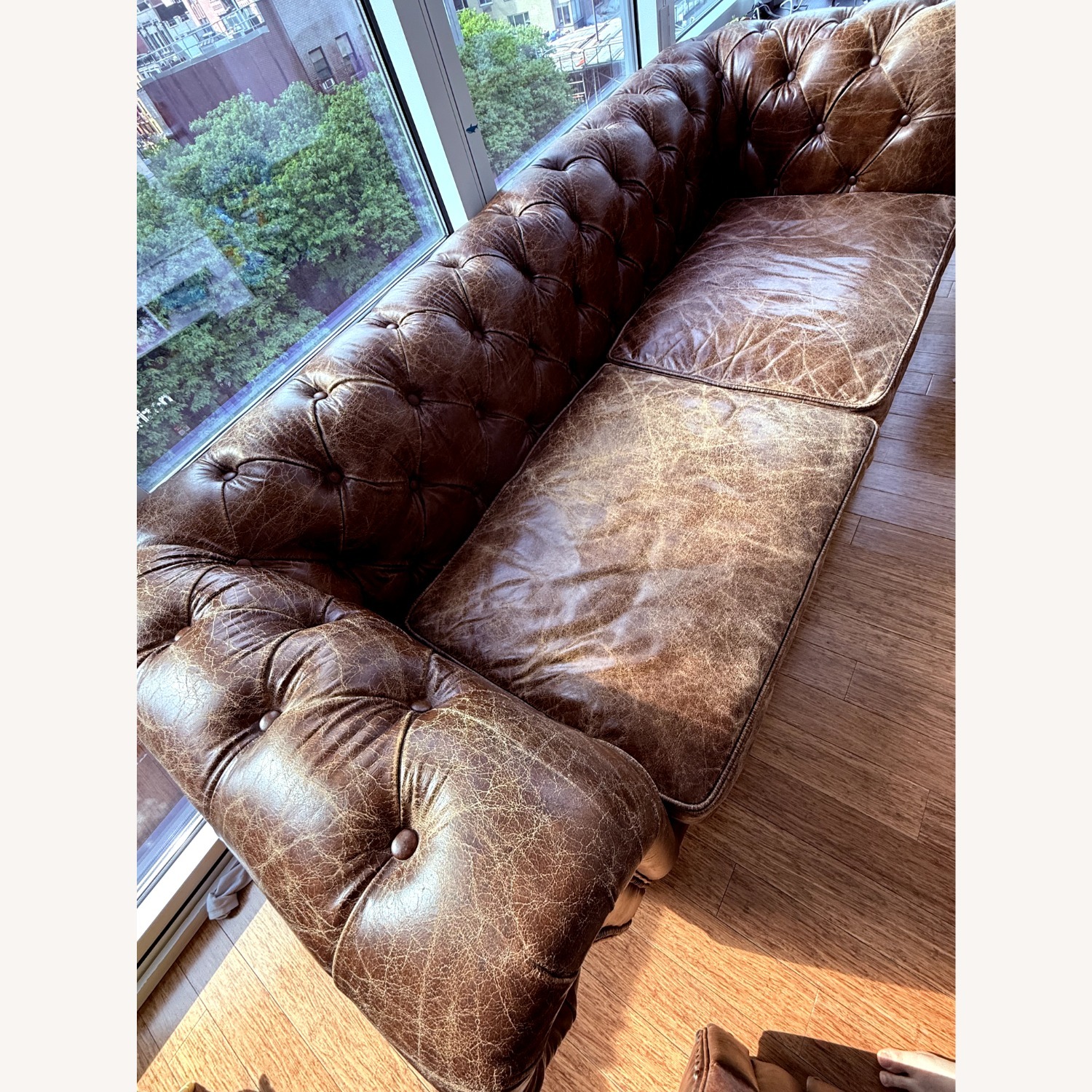 Restoration Hardware Petite Kensington Leather Sofa 84" - image-3