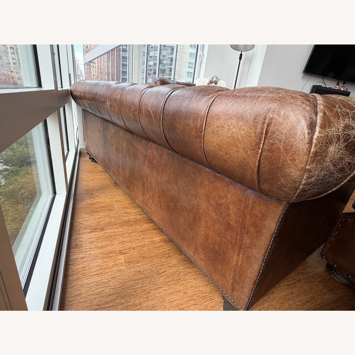 Restoration Hardware Petite Kensington Leather Sofa 84" - image-4
