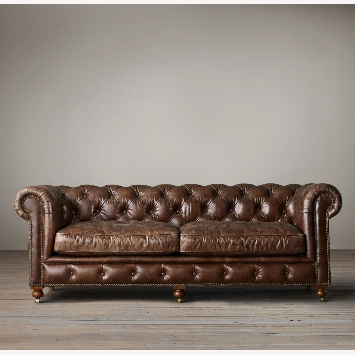 Restoration Hardware Petite Kensington Leather Sofa 84" - image-6