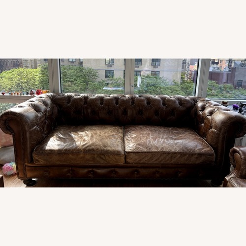 Used Restoration Hardware Petite Kensington Leather Sofa 84"  for sale on AptDeco
