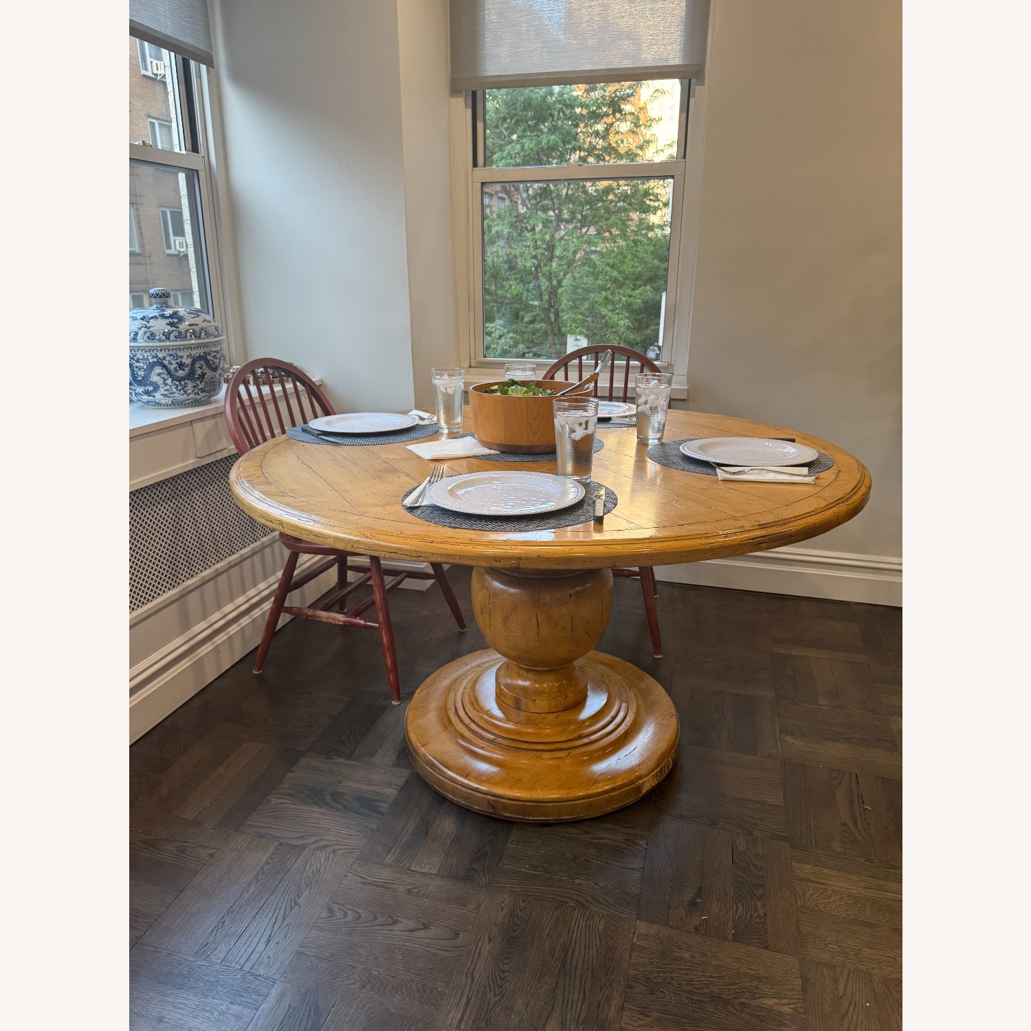 Custom 54" Round Wood Pedestal Dining Table - image-2