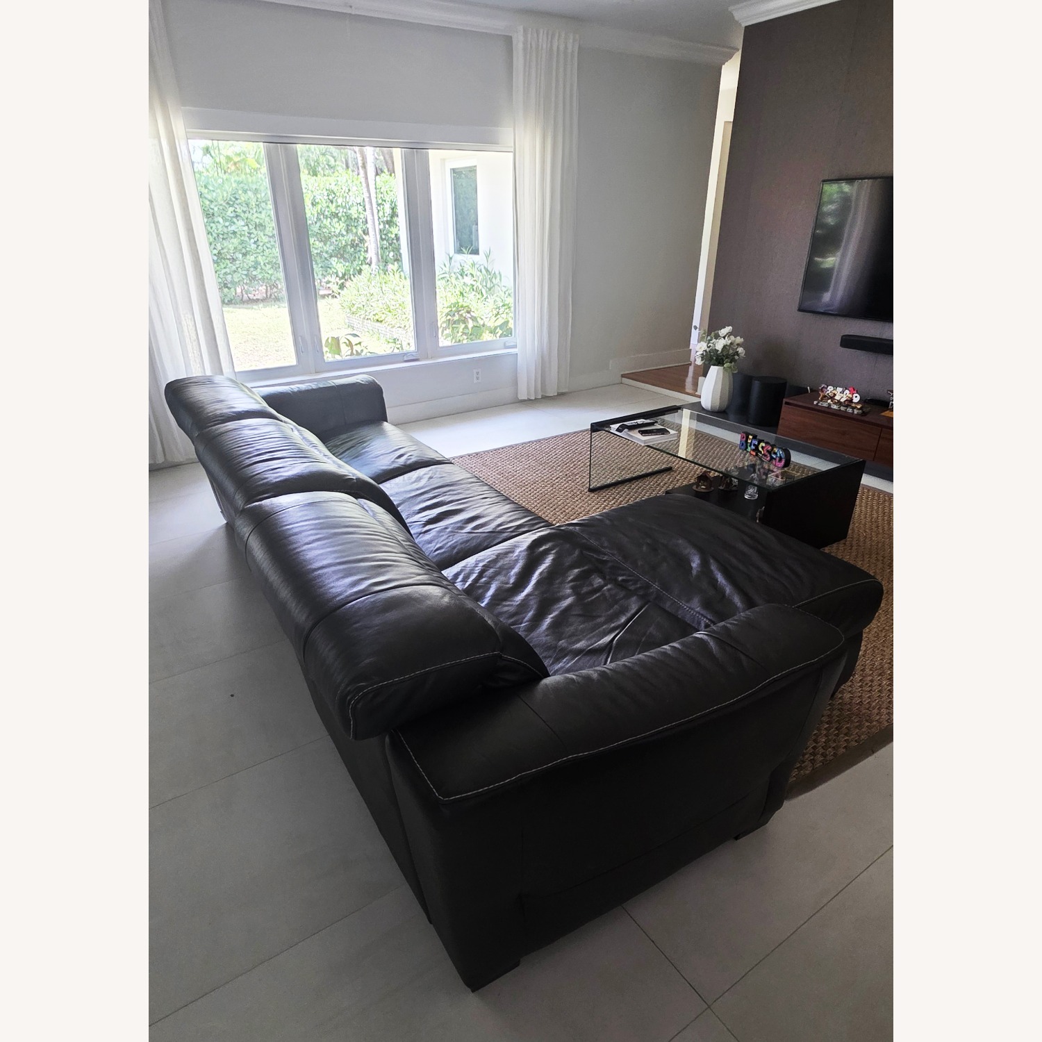 Natuzzi Dark Brown Leather 3+ Seater Sofa - image-2