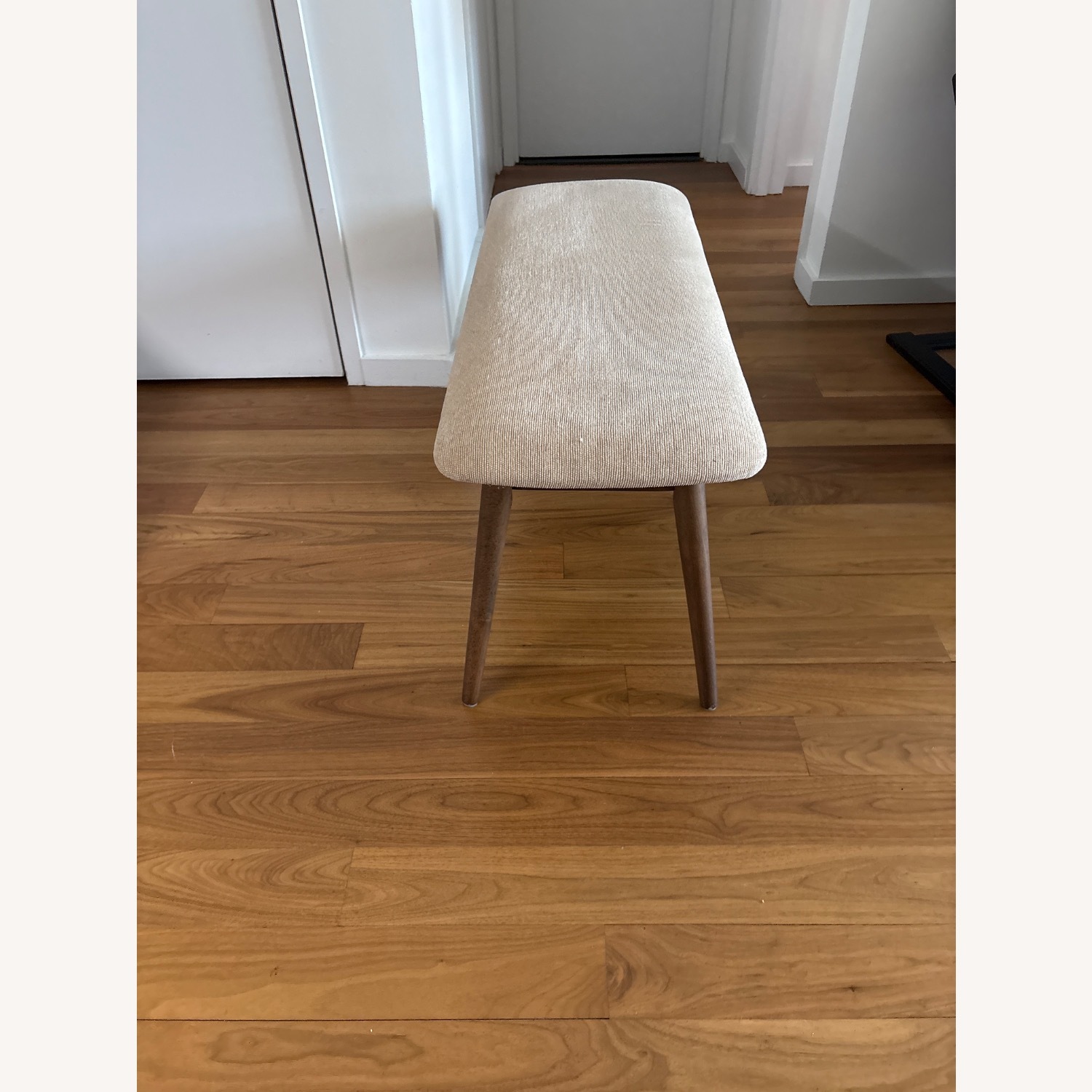 Mid Century Modern Lt Brown Bench & Cream Fabric  - image-2