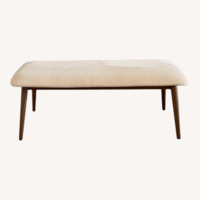 Mid Century Modern Lt Brown Bench & Cream Fabric