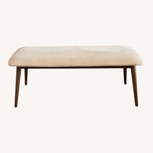 Used Mid Century Modern Lt Brown Bench & Cream Fabric  for sale on AptDeco