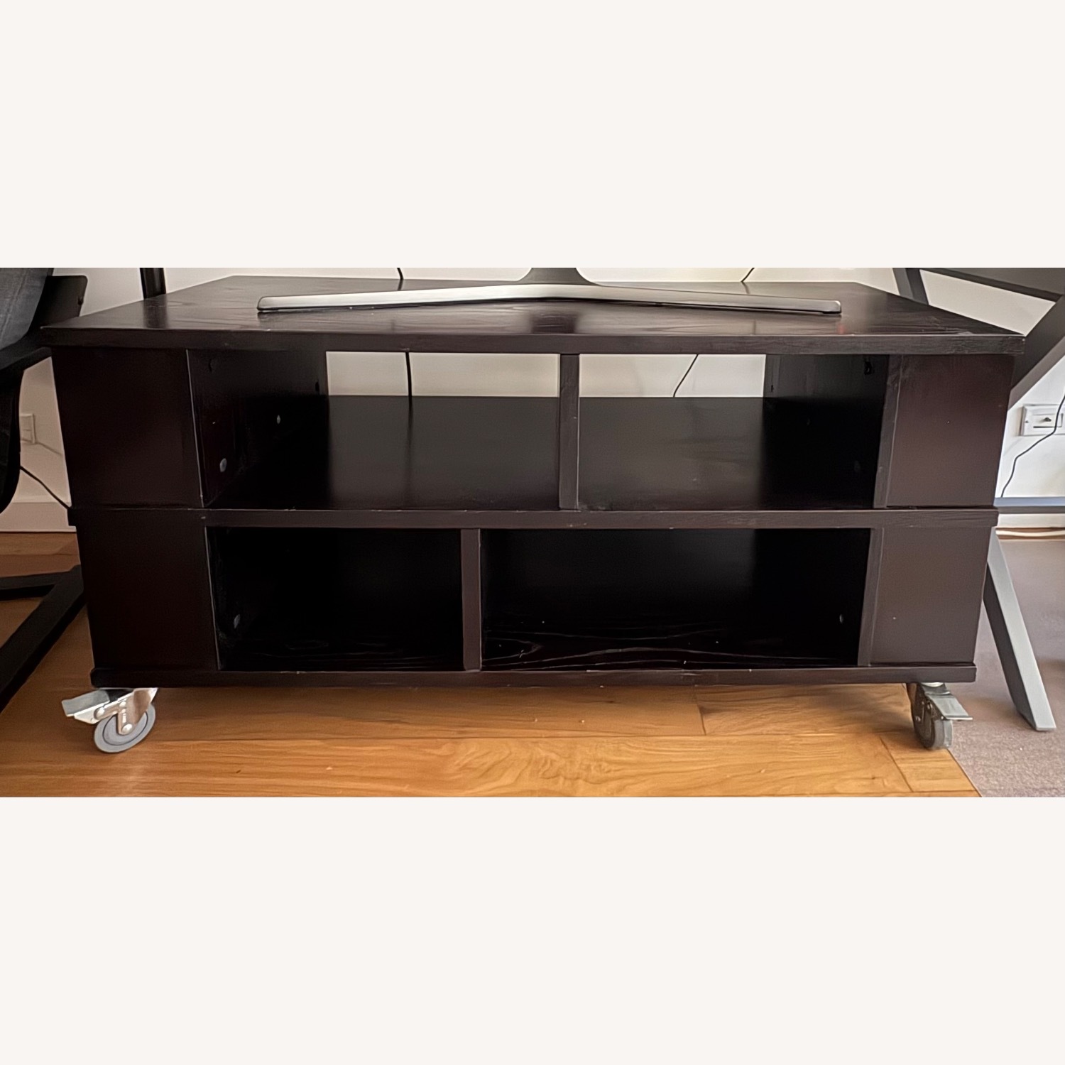 Crate & Barrel Element Dark Brown Wood Media Storage - image-1