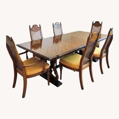 Used Vintage Pecan Wood Dining Set for sale on AptDeco