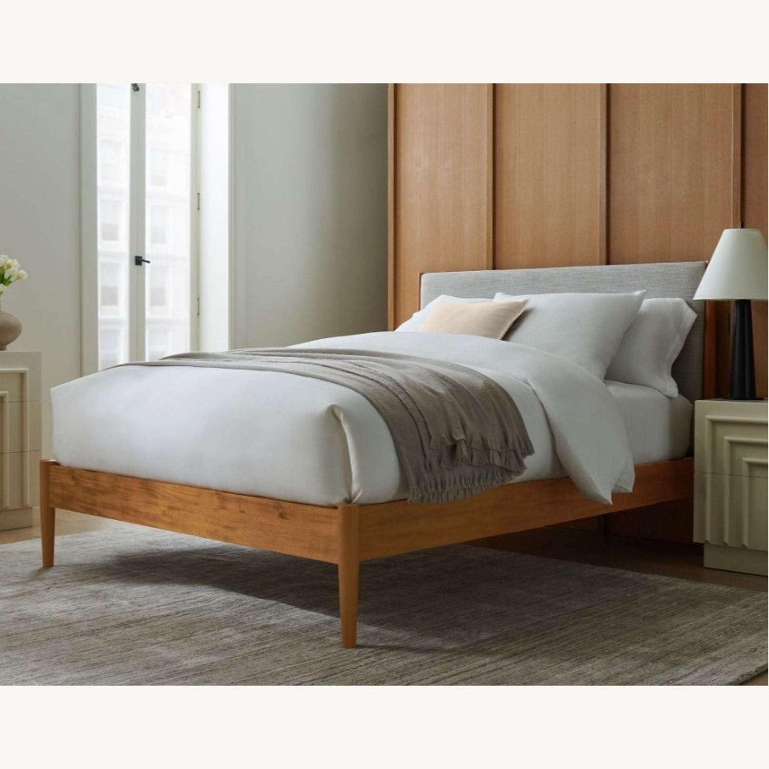 West Elm Mid-century Dark Brown Wood King Bed - image-5