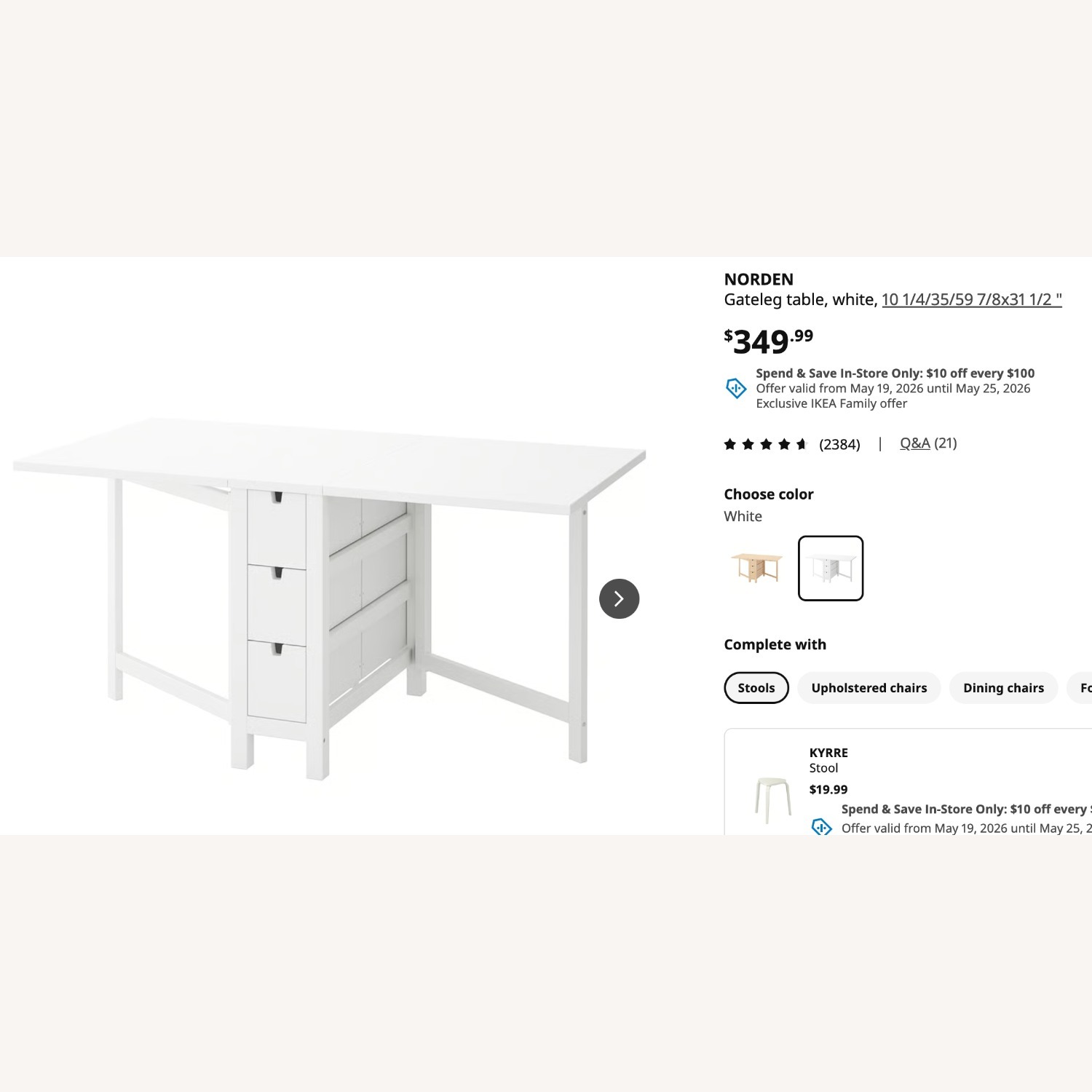 IKEA NORDEN Folding Dining Table with Drawers - image-1