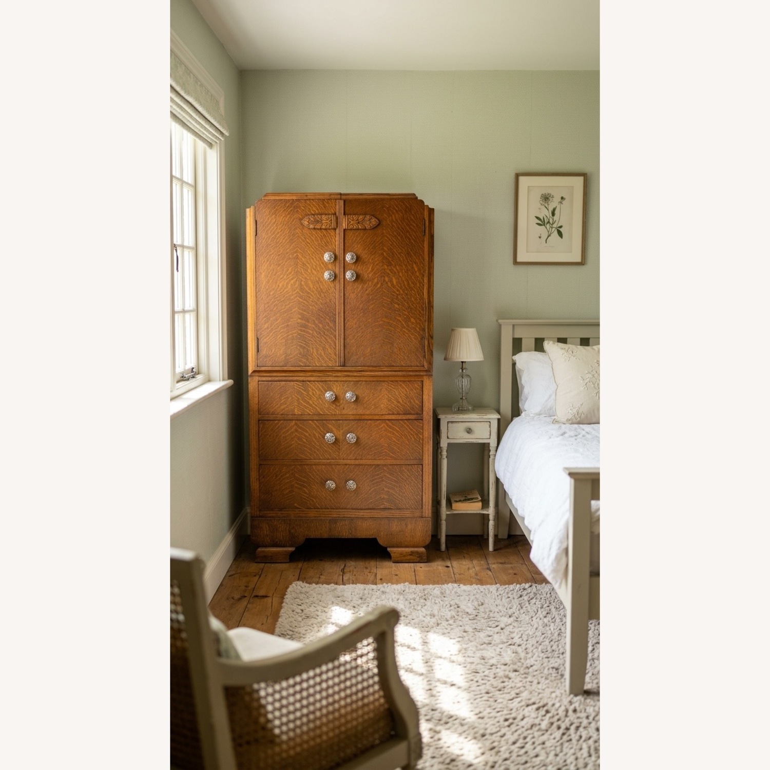Tiger Wood Tallboy Dresser Cabinet 30-40's - image-1