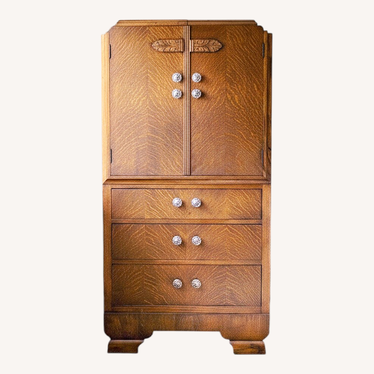 Tiger Wood Tallboy Dresser Cabinet 30-40's - image-0