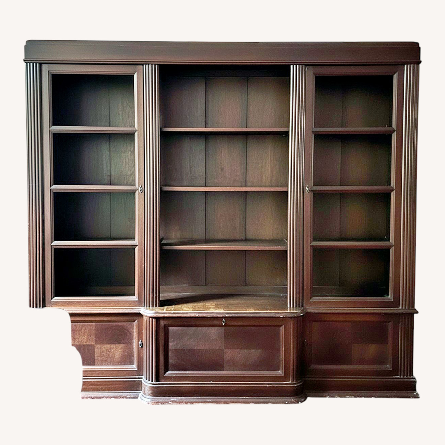 Antique Wooden Bookcase With Glass Doors - image-0