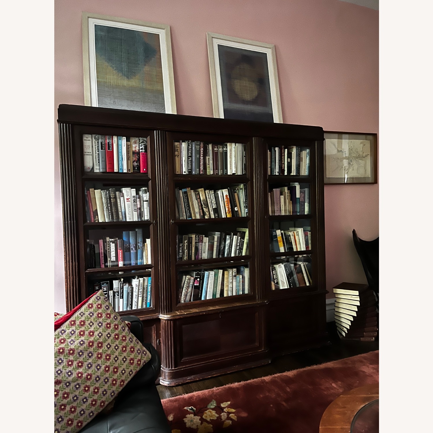 Antique Wooden Bookcase With Glass Doors - image-1