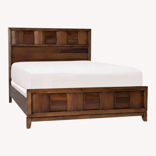 Used Raymour & Flanigan Jovie Dark Brown Wood Queen Bed for sale on AptDeco