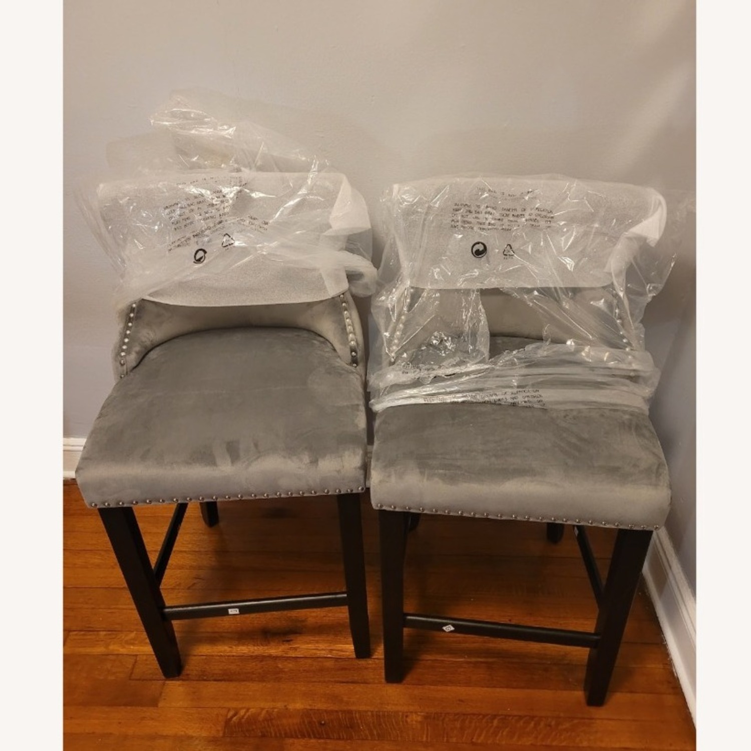 Light Gray Velvet Stools - image-3