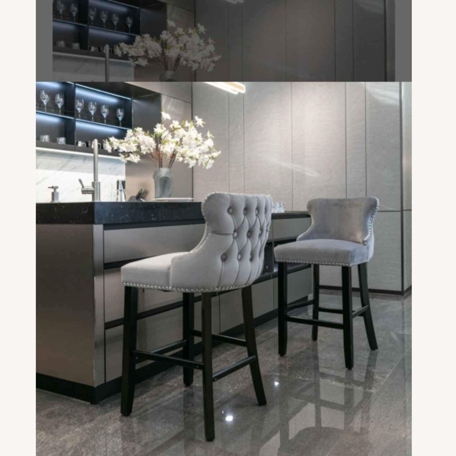 Light Gray Velvet Stools - image-7