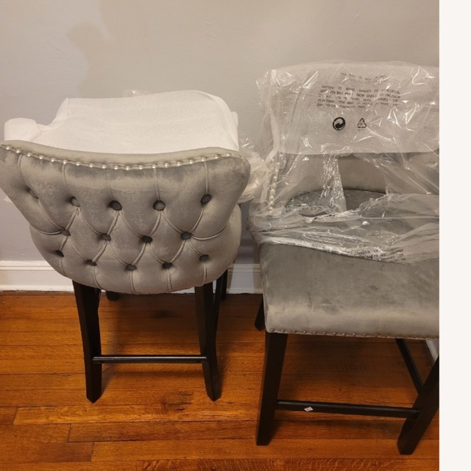 Light Gray Velvet Stools - image-1