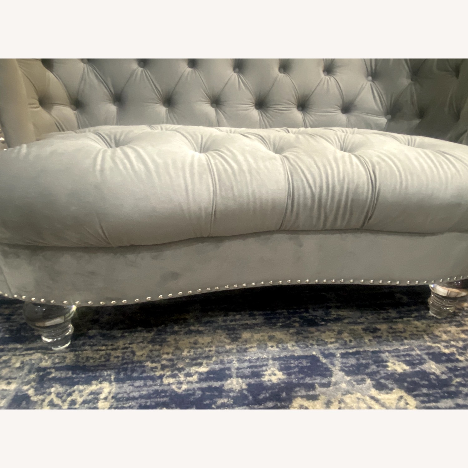 Light Gray Velvet 2 Seater Sofa - image-5