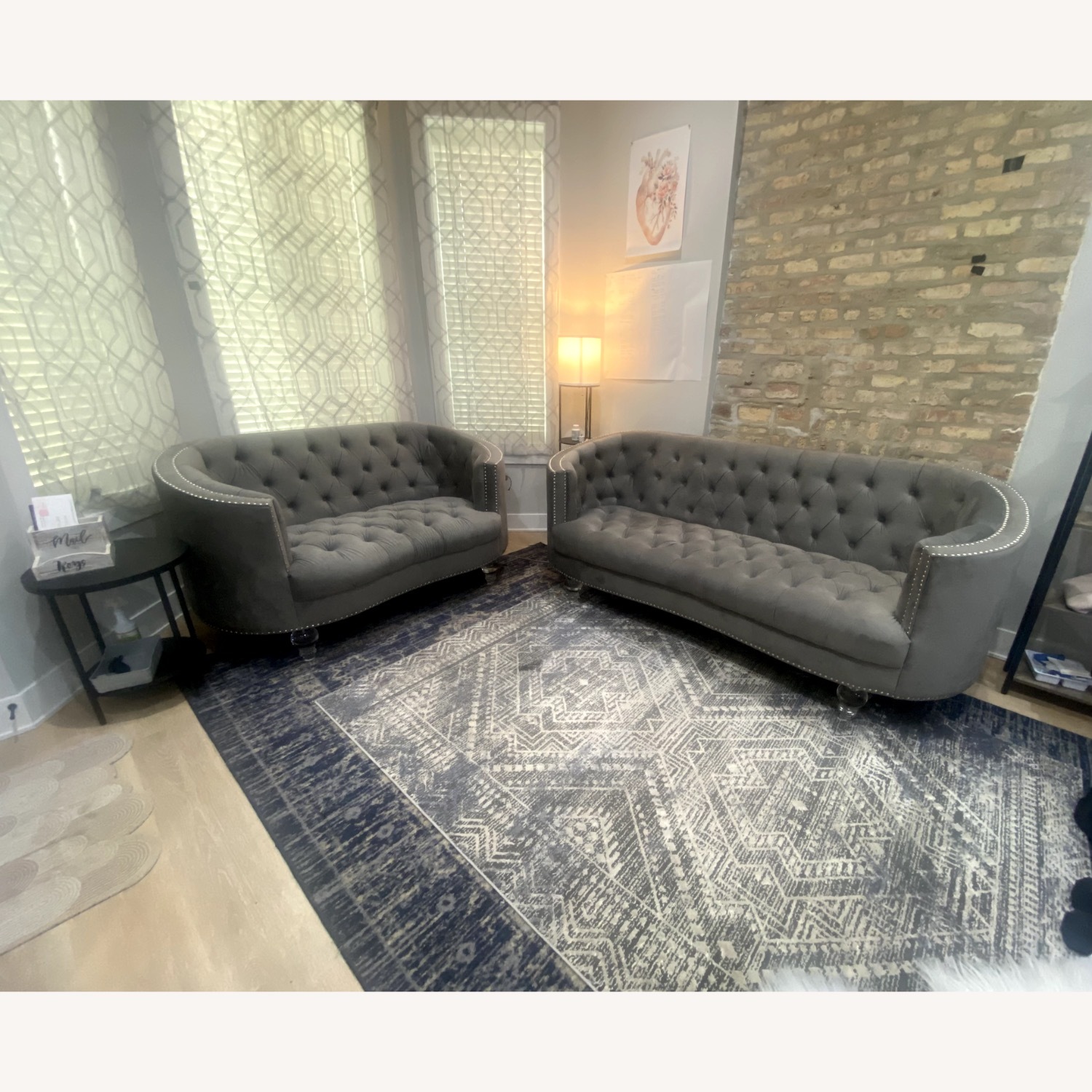 Light Gray Velvet 2 Seater Sofa - image-4