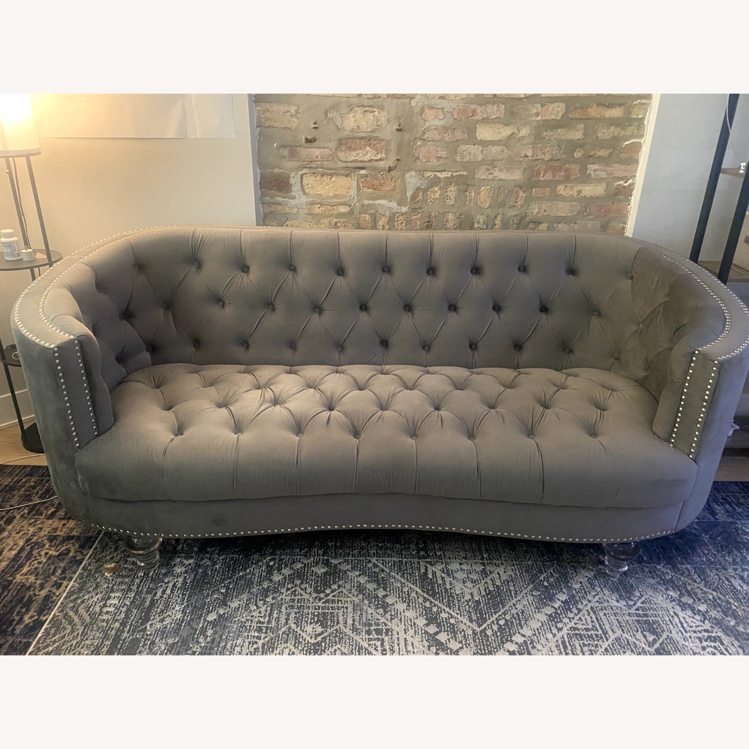 Light Gray Velvet 2 Seater Sofa - image-1