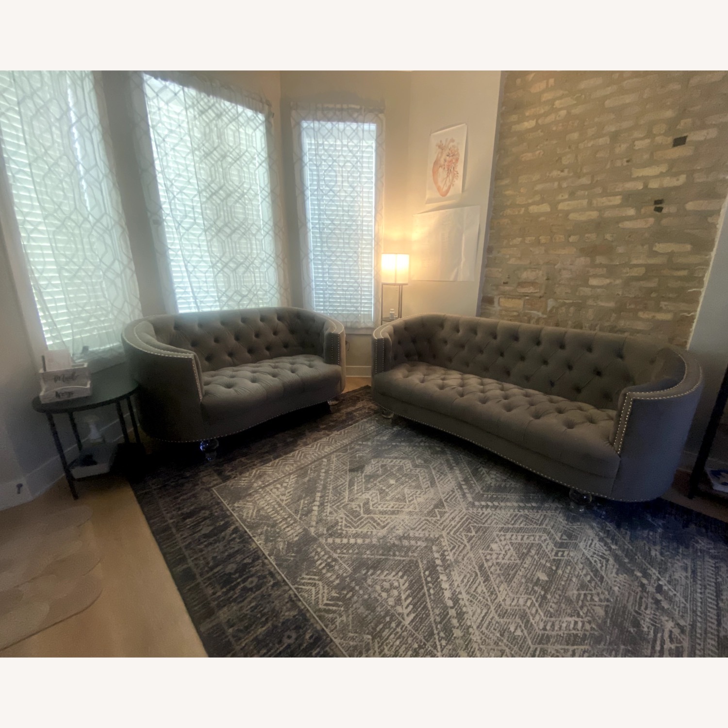 Light Gray Velvet 2 Seater Sofa - image-3