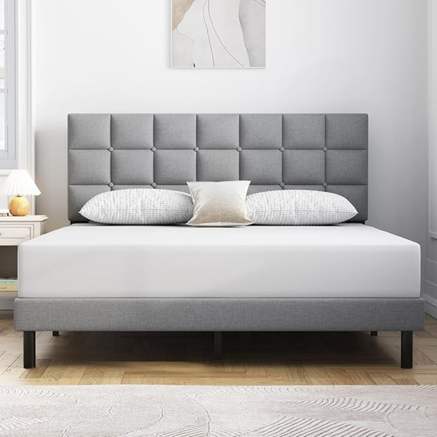 Molblly Light Gray Wood Full Bed - image-4