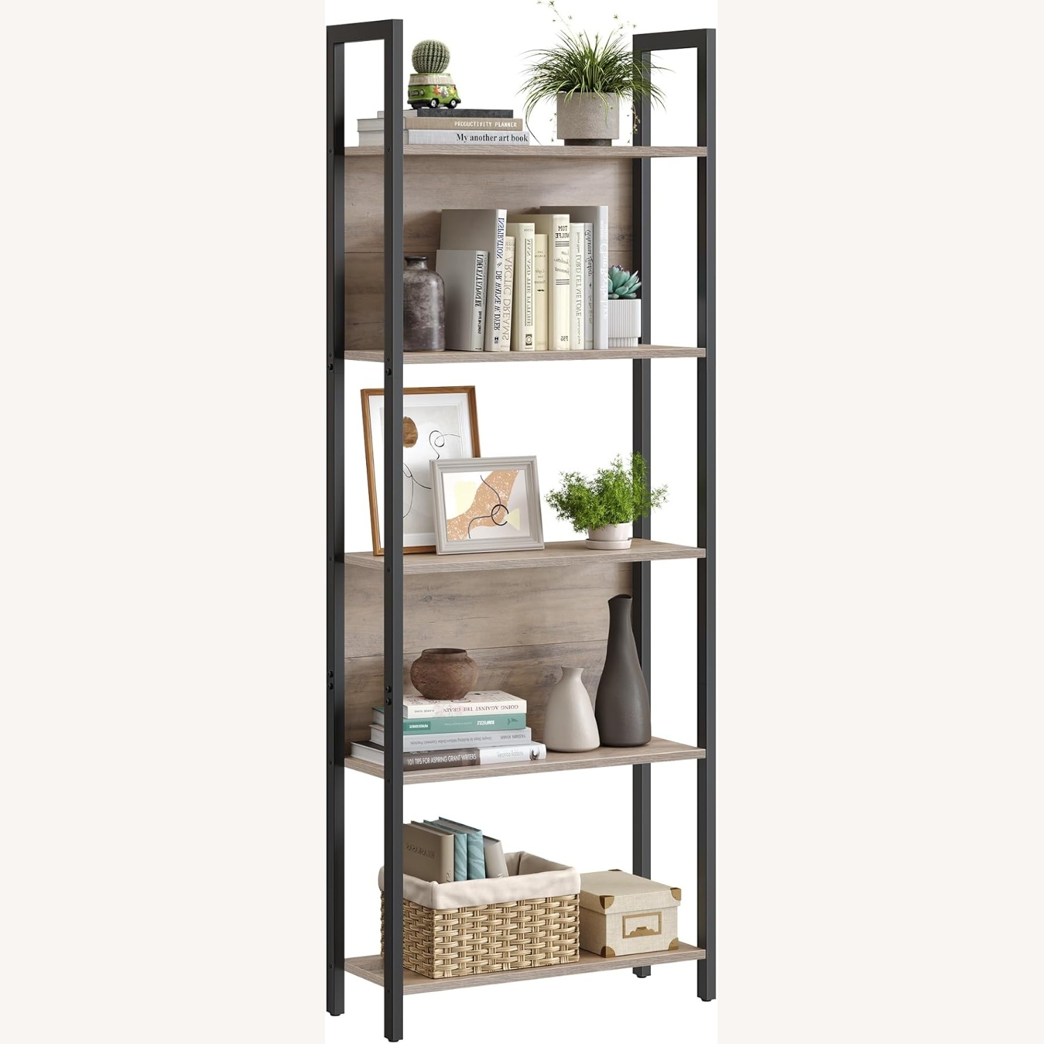 VASAGLE Light Gray Wood Bookcase - image-5