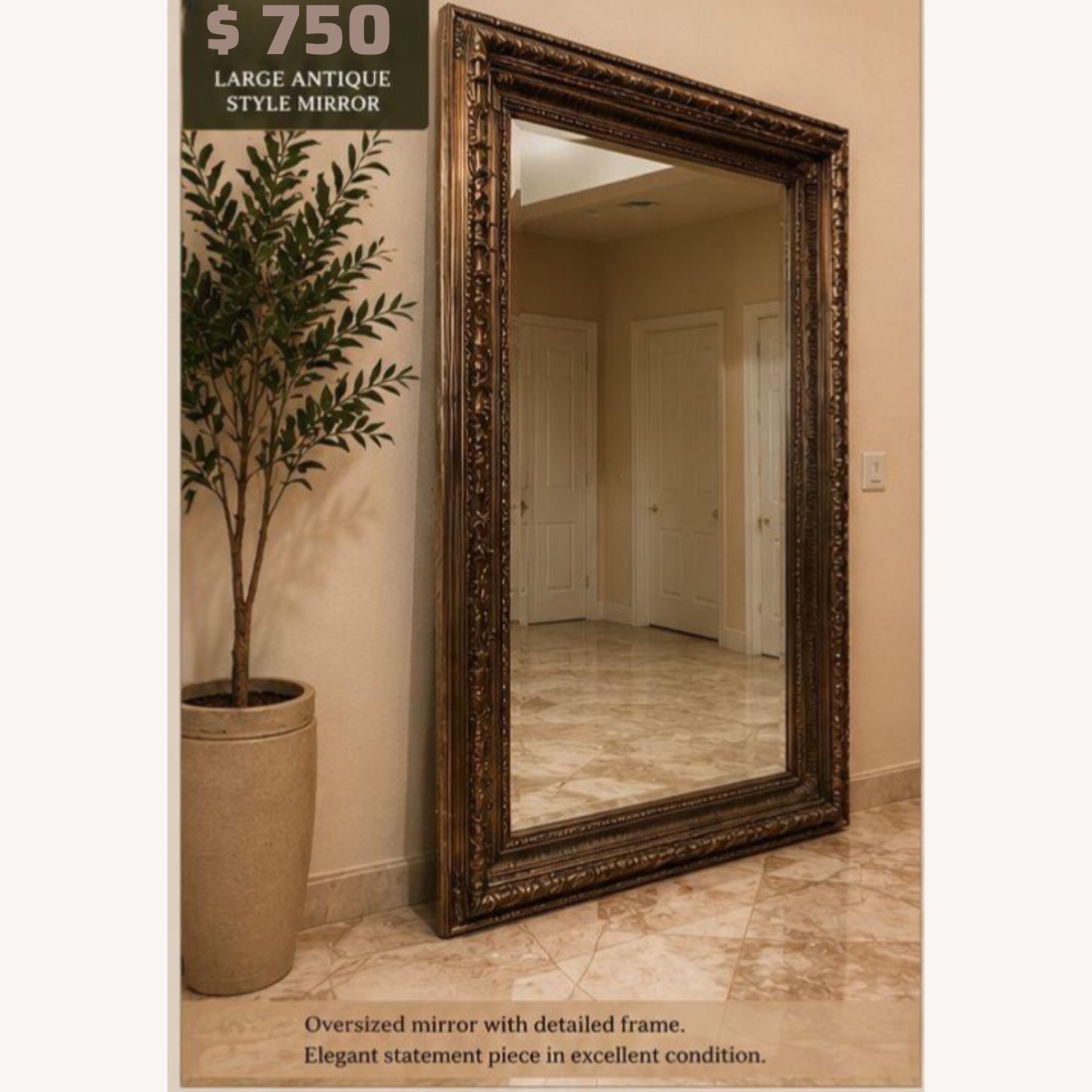 Large Antique Style Mirror - image-3