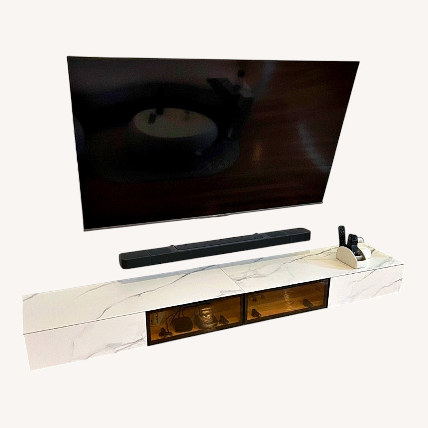 White Wall Shelf - Floating TV Console - image-0