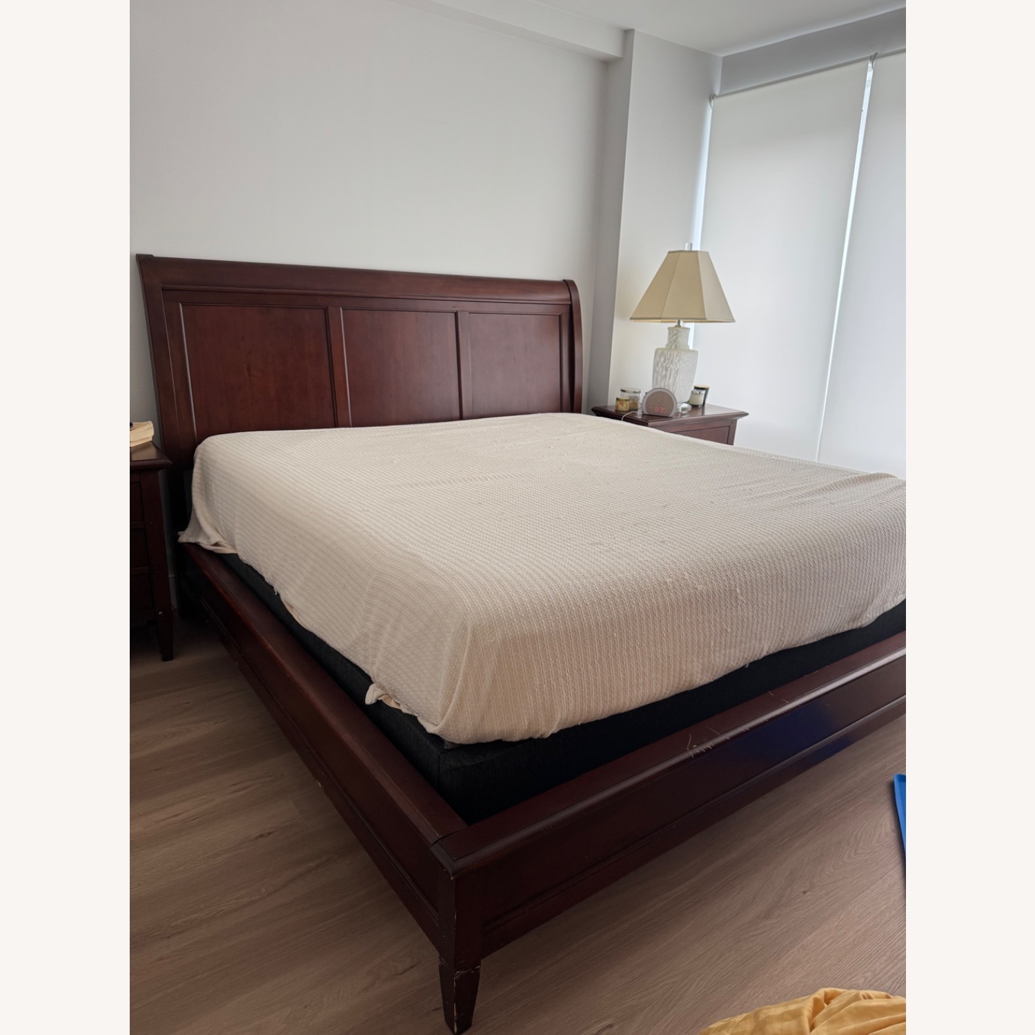 Dark Brown Wood King Bed - image-1