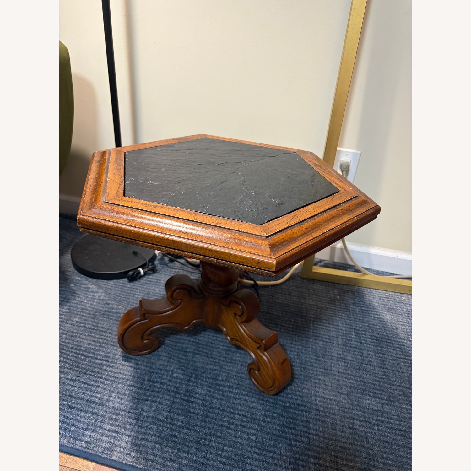  1970s Vintage Slate‑Top Hexagon Side Tables  - image-2