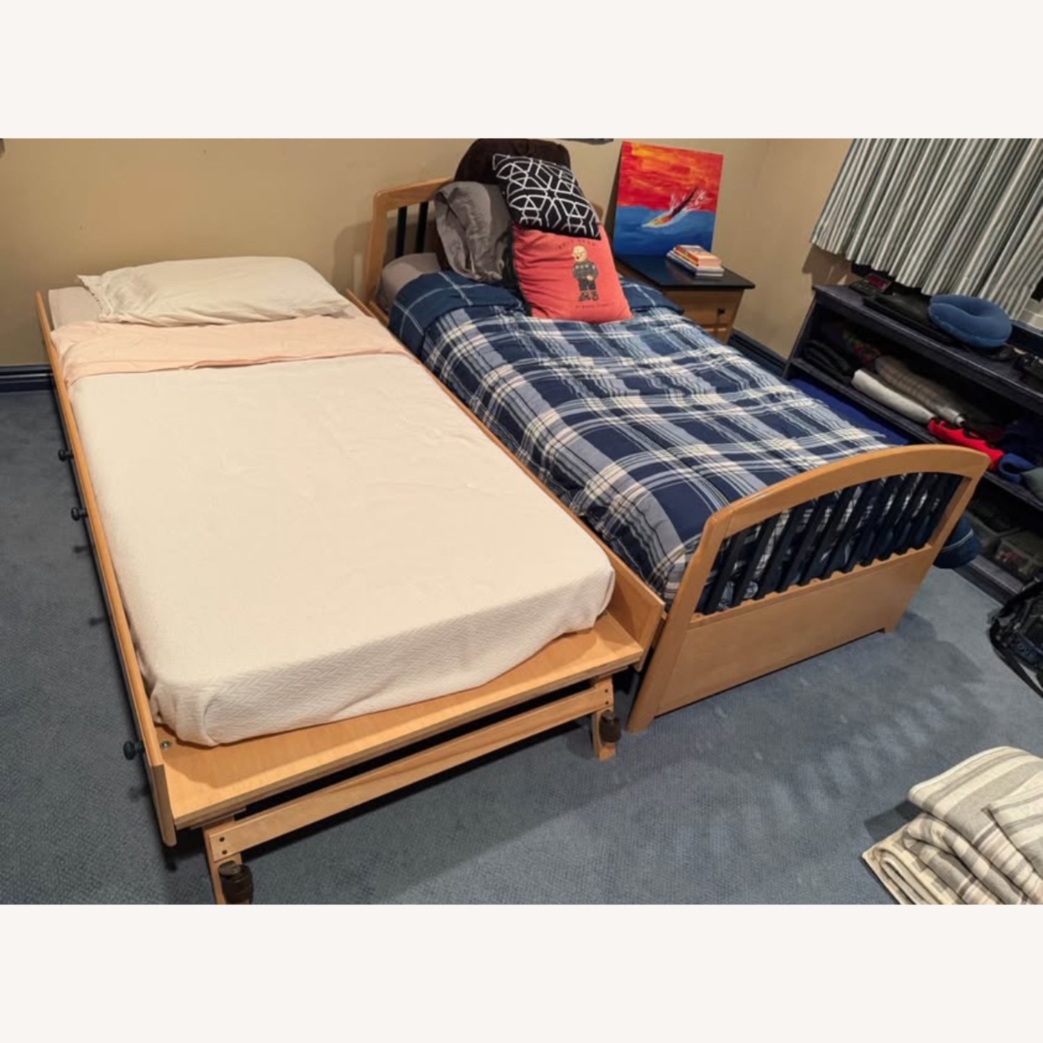 Contemporary Wood Twin Bed with Trundle - image-3