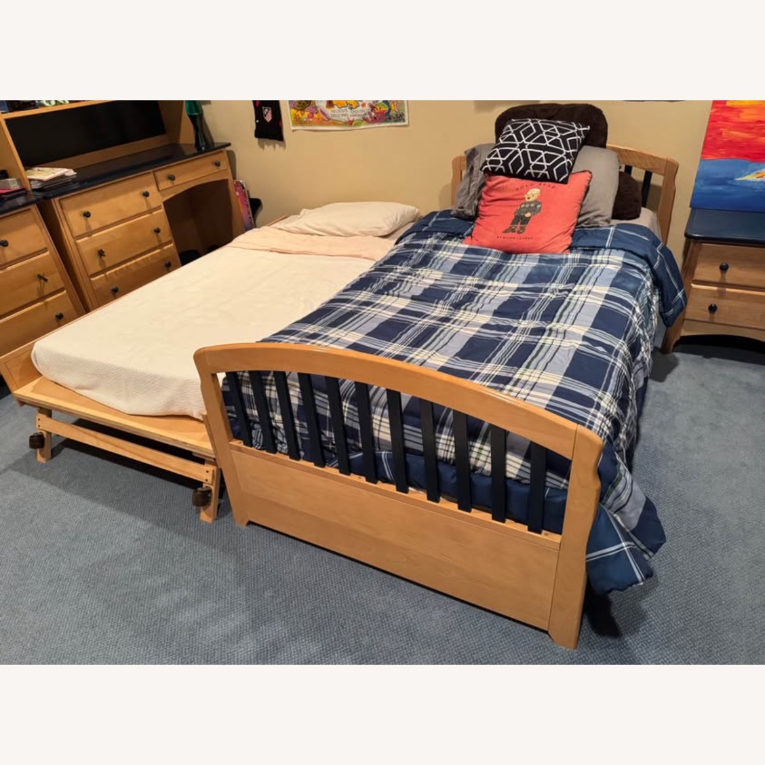 Contemporary Wood Twin Bed with Trundle - image-2