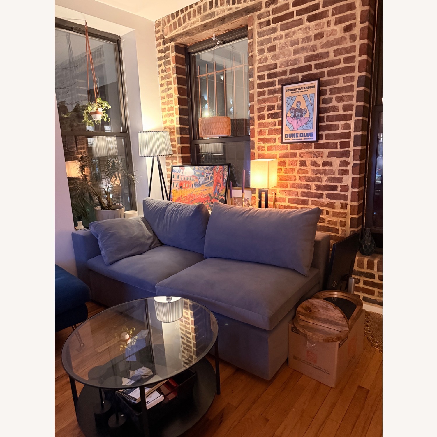 West Elm Harmony Pewter Velvet 2 Seater Sofa - image-4
