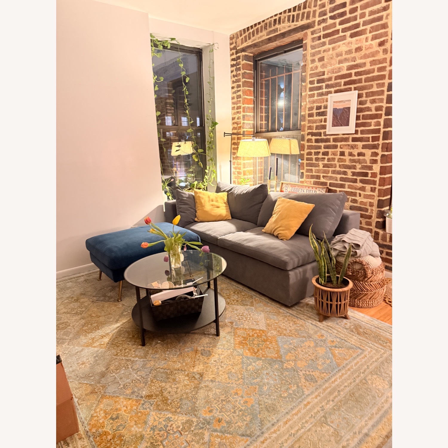West Elm Harmony Pewter Velvet 2 Seater Sofa - image-3