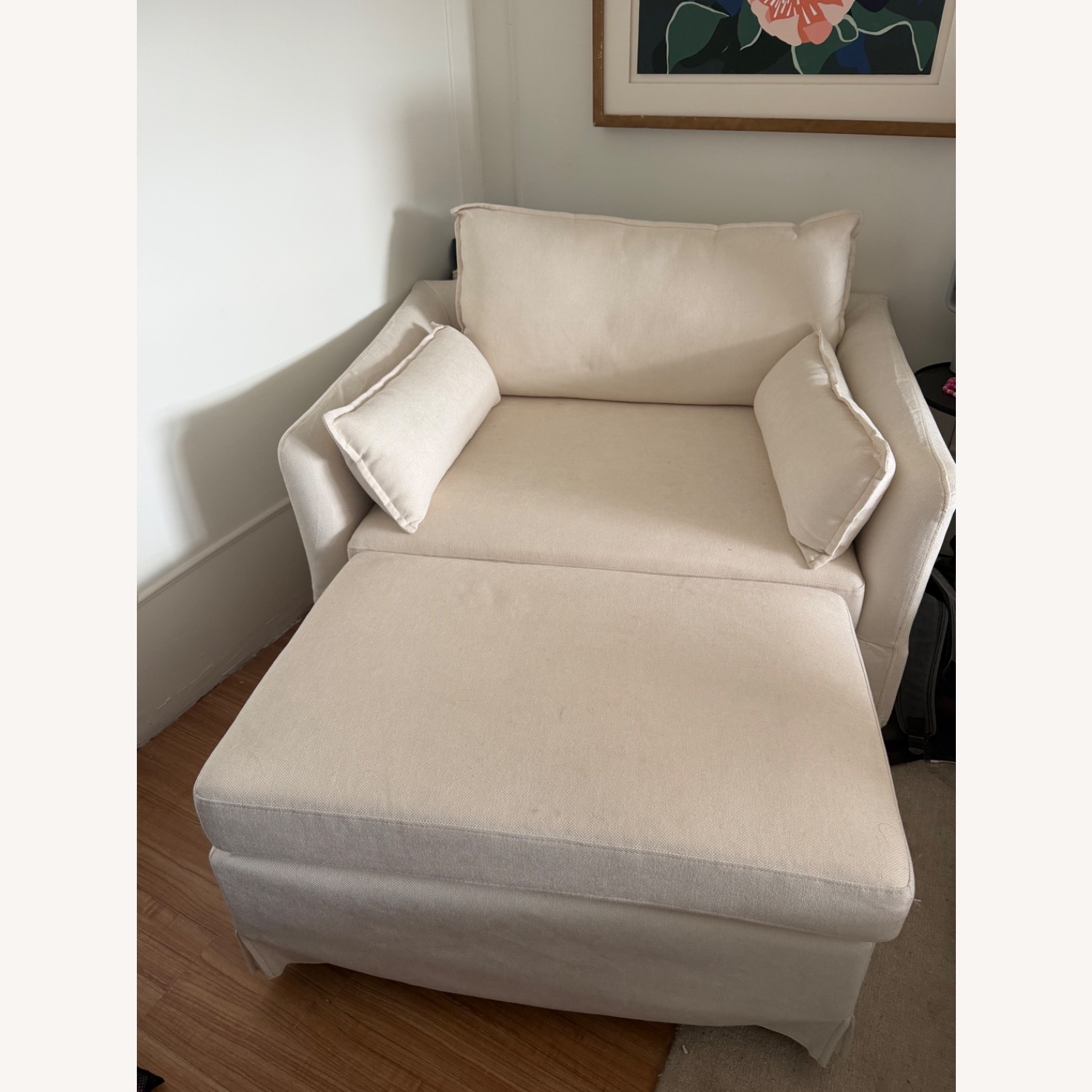 Wayfair Cairo White Fabric Chair and a Half - image-1