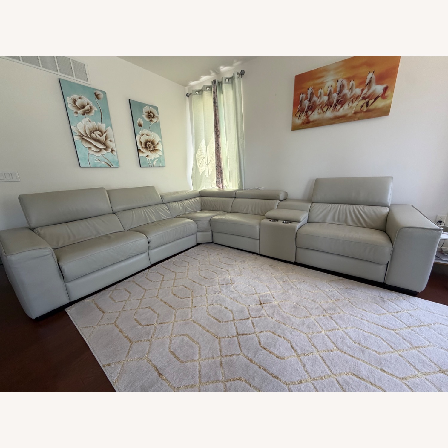 J&M Furniture Silver Leather 3+ Seater Sofa - image-2
