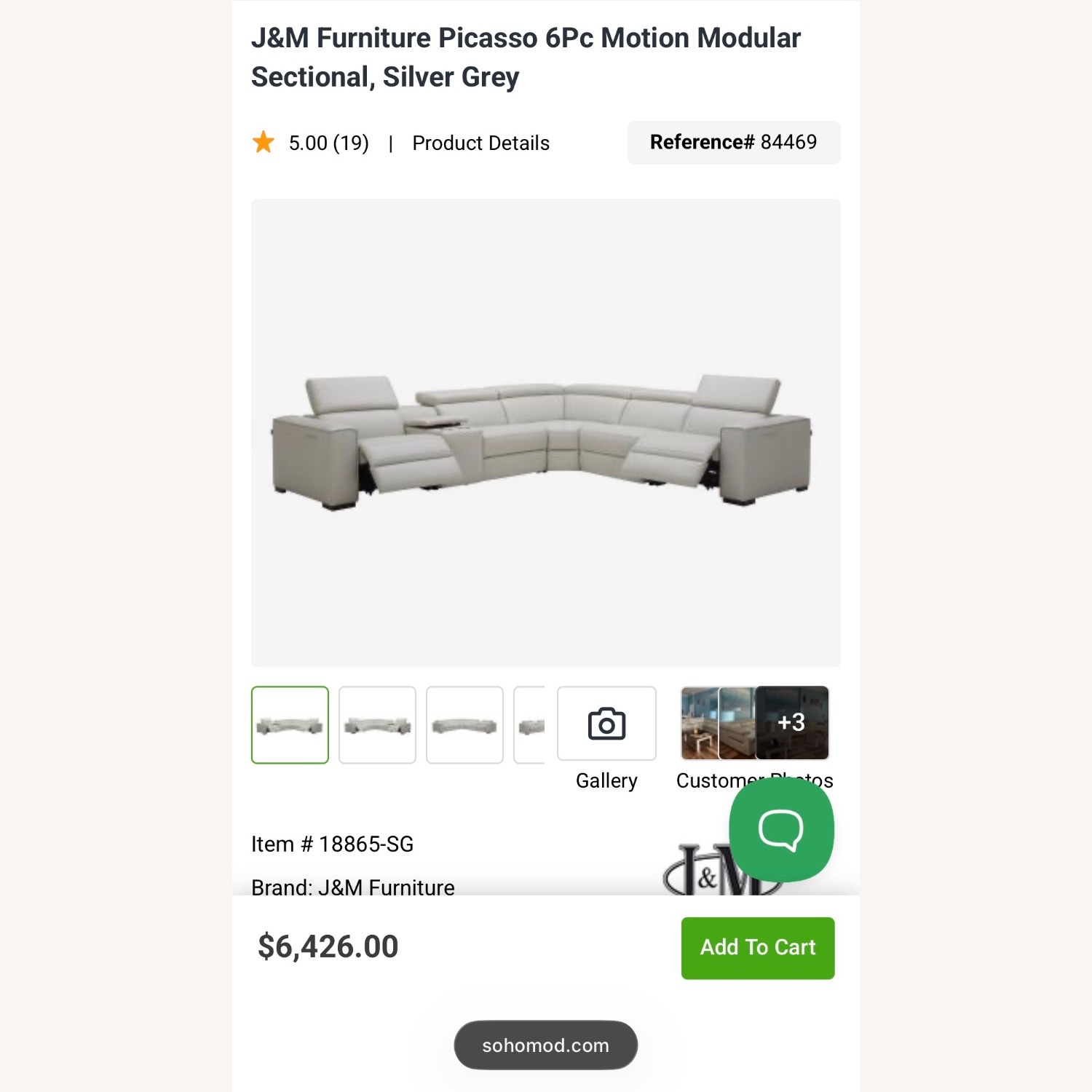J&M Furniture Silver Leather 3+ Seater Sofa - image-7