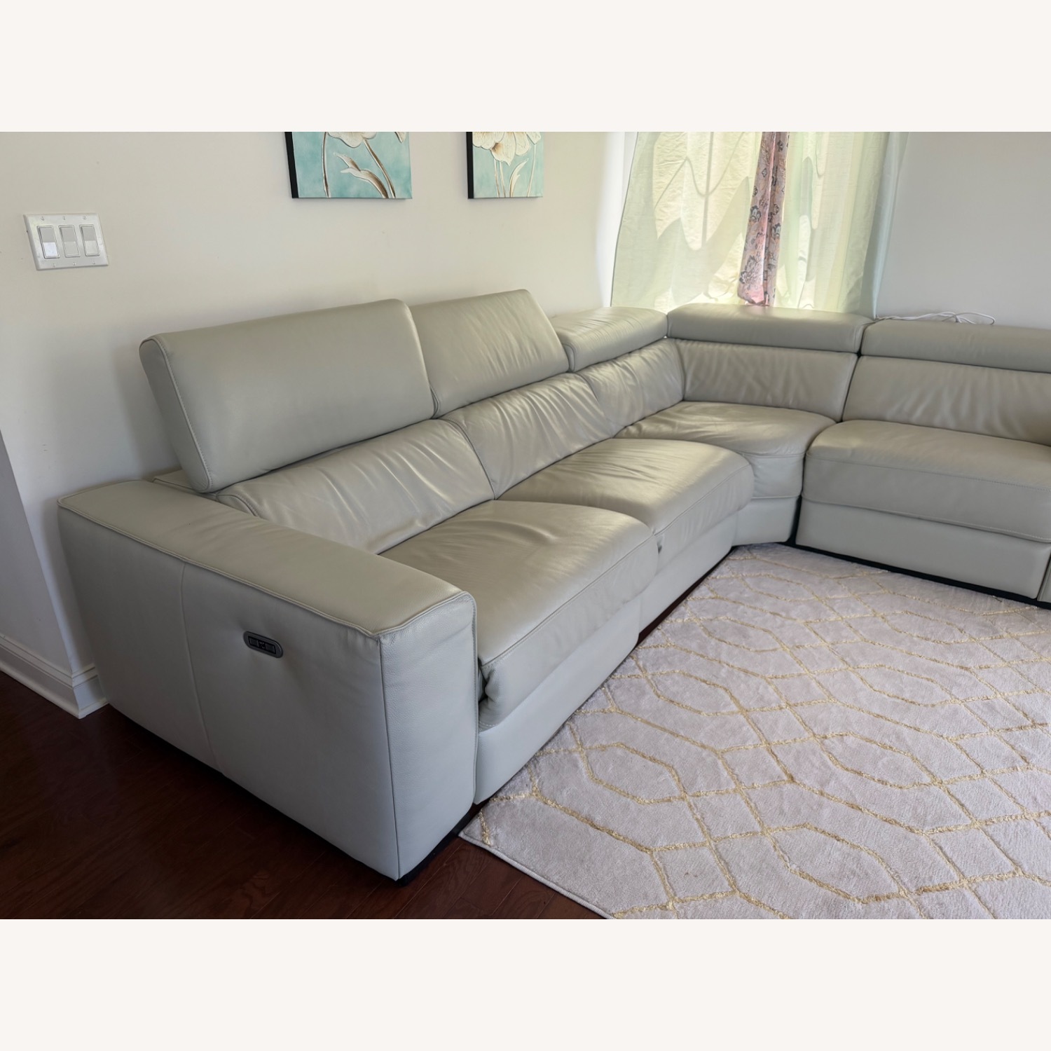 J&M Furniture Silver Leather 3+ Seater Sofa - image-5