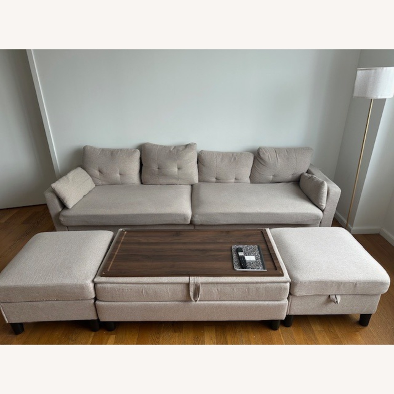Light Brown Cotton 3+ Seater Sofa - image-1