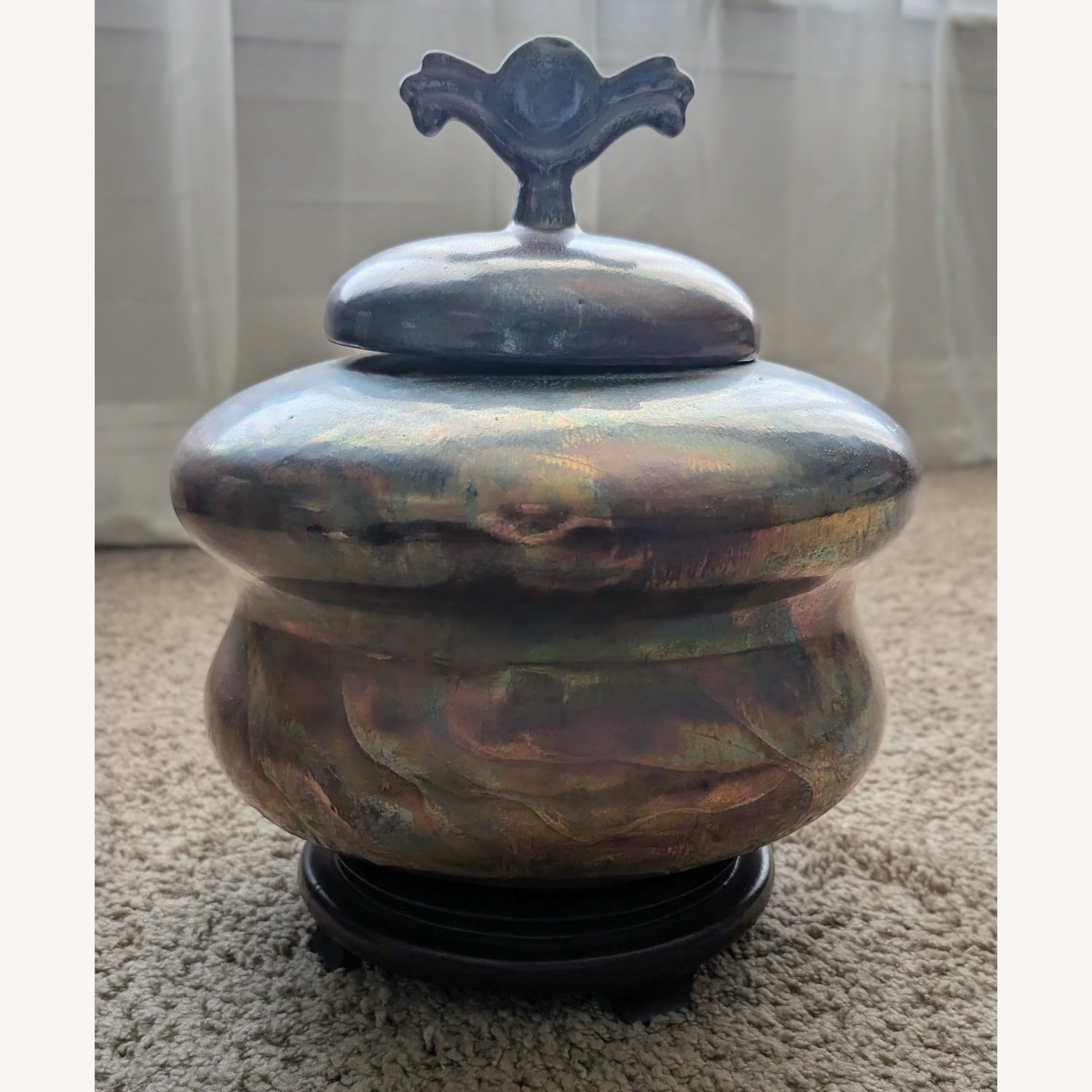 Vintage Raku Ceramic Vase Iridescent  - image-2