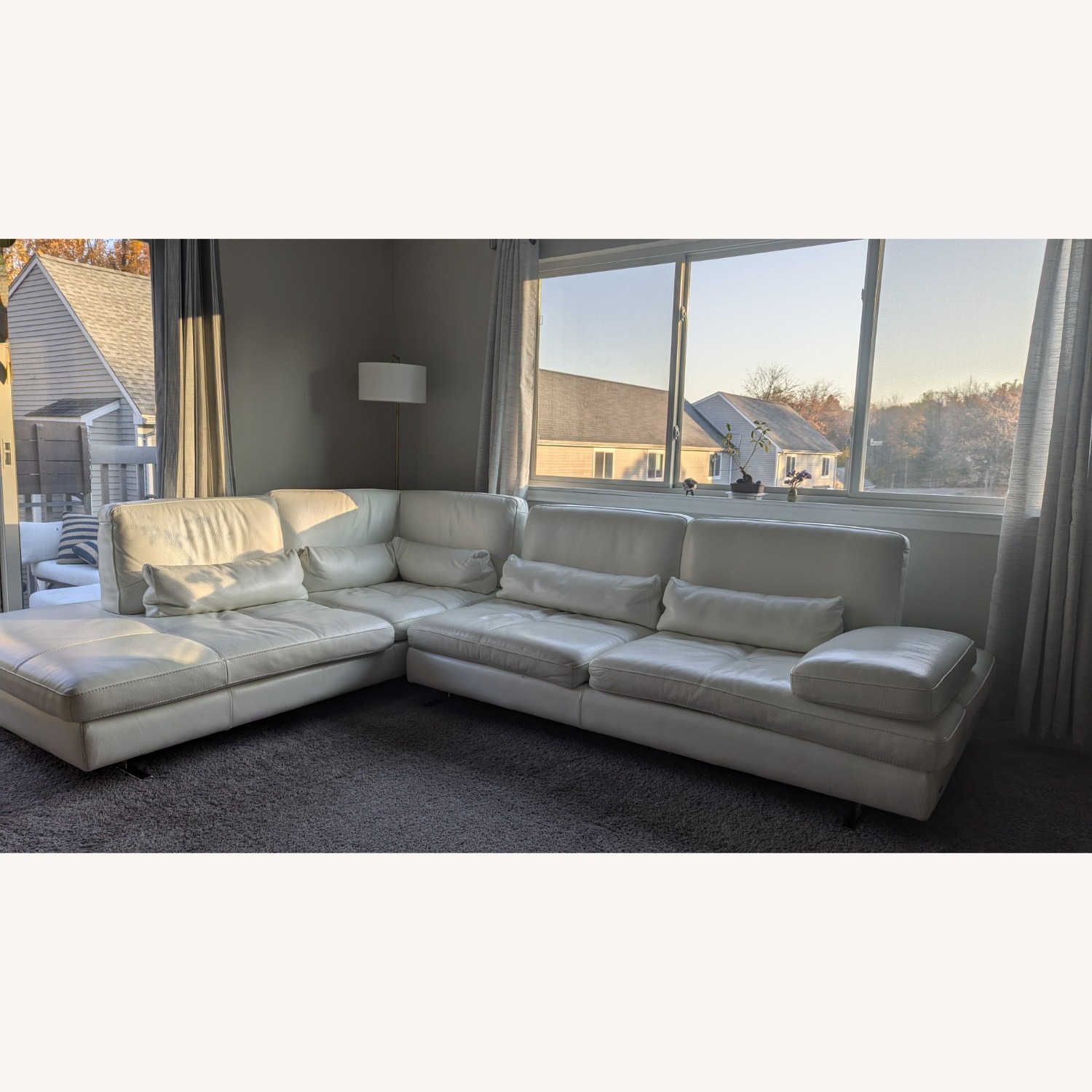 White Leather 2 Piece Sectional - image-1