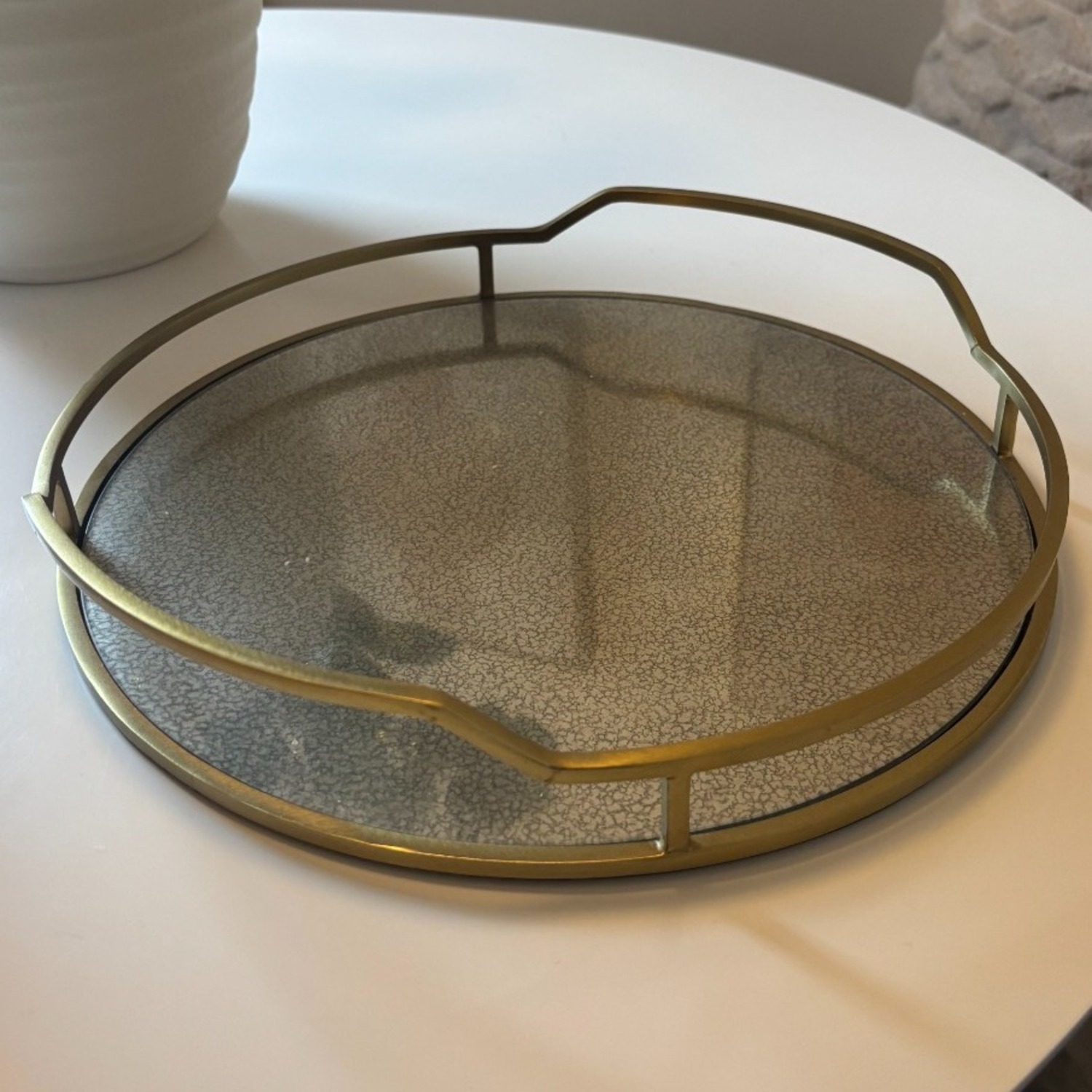 Gold Metal Tray with Mirrored Base - image-1