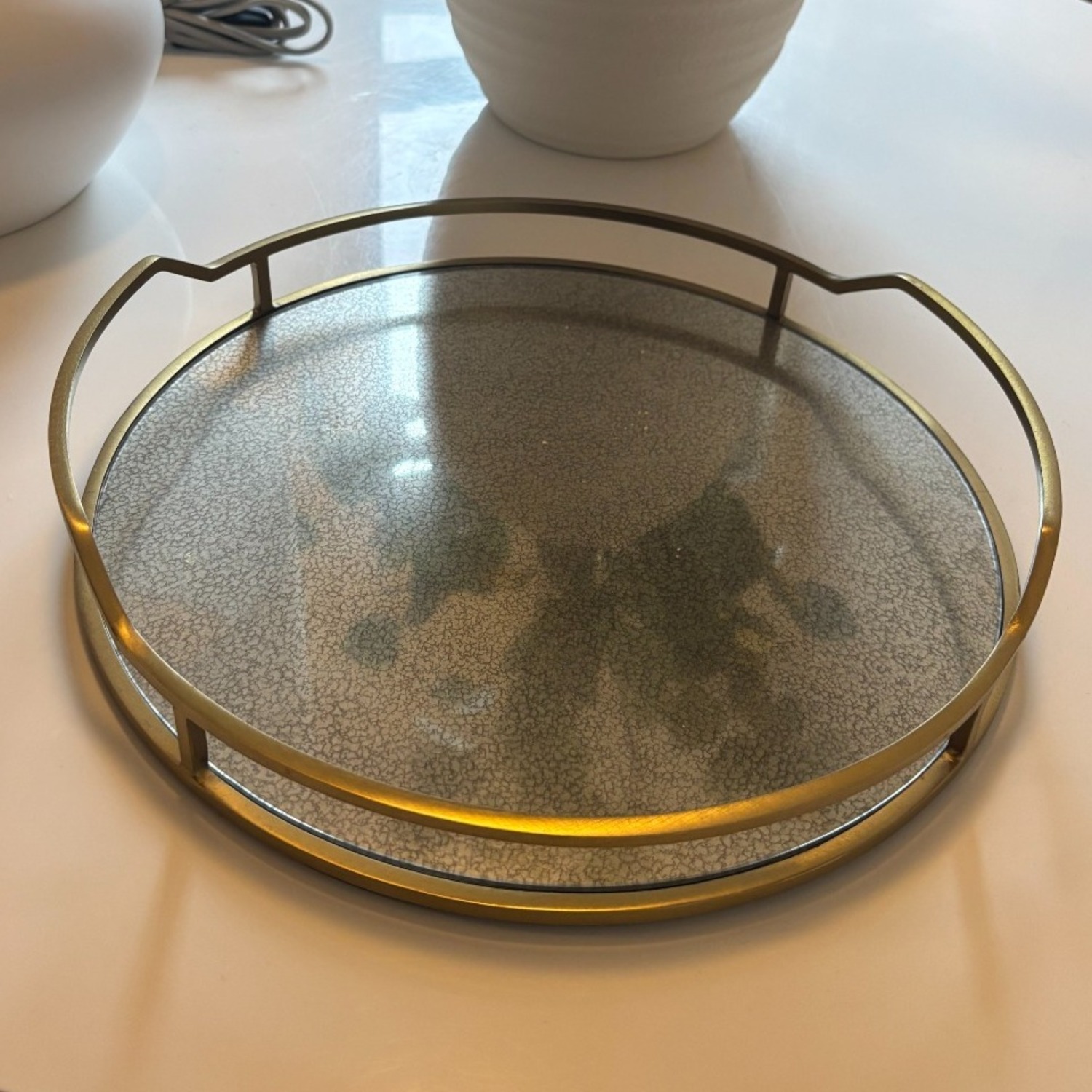 Gold Metal Tray with Mirrored Base - image-2
