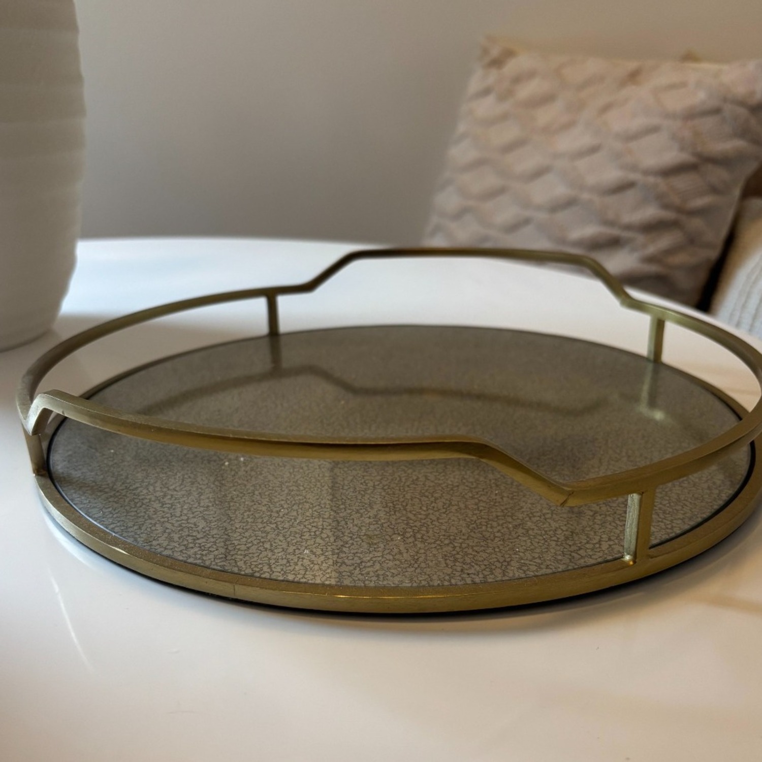 Gold Metal Tray with Mirrored Base - image-3
